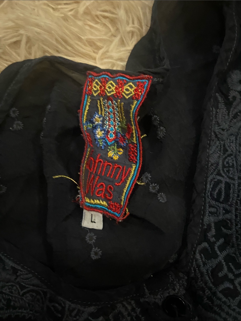 Johnny Was Navy Embroidered Pull-On Tunic - Picture 2 of 7